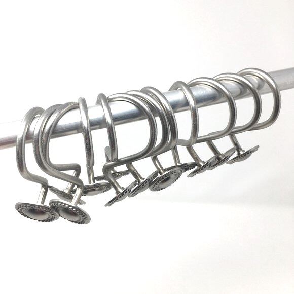 Set of 12 Brushed Nickel Round Medallion Shower Curtain Hooks - Picture 3 of 16